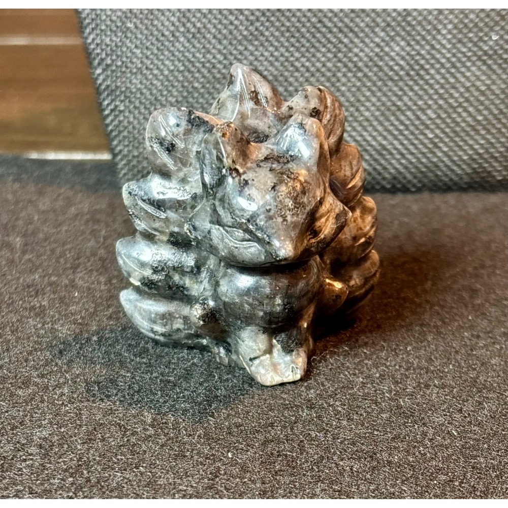 Larvikite Hand Carved Nine Tailed Fox Kitsune Crystal Figurine 2 Inch